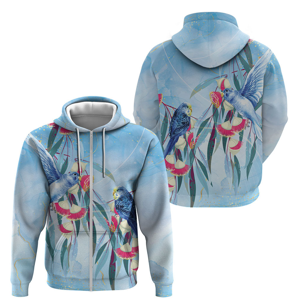 Australia Blue Budgie Marble Glaze Zip Hoodie Cancer Awareness