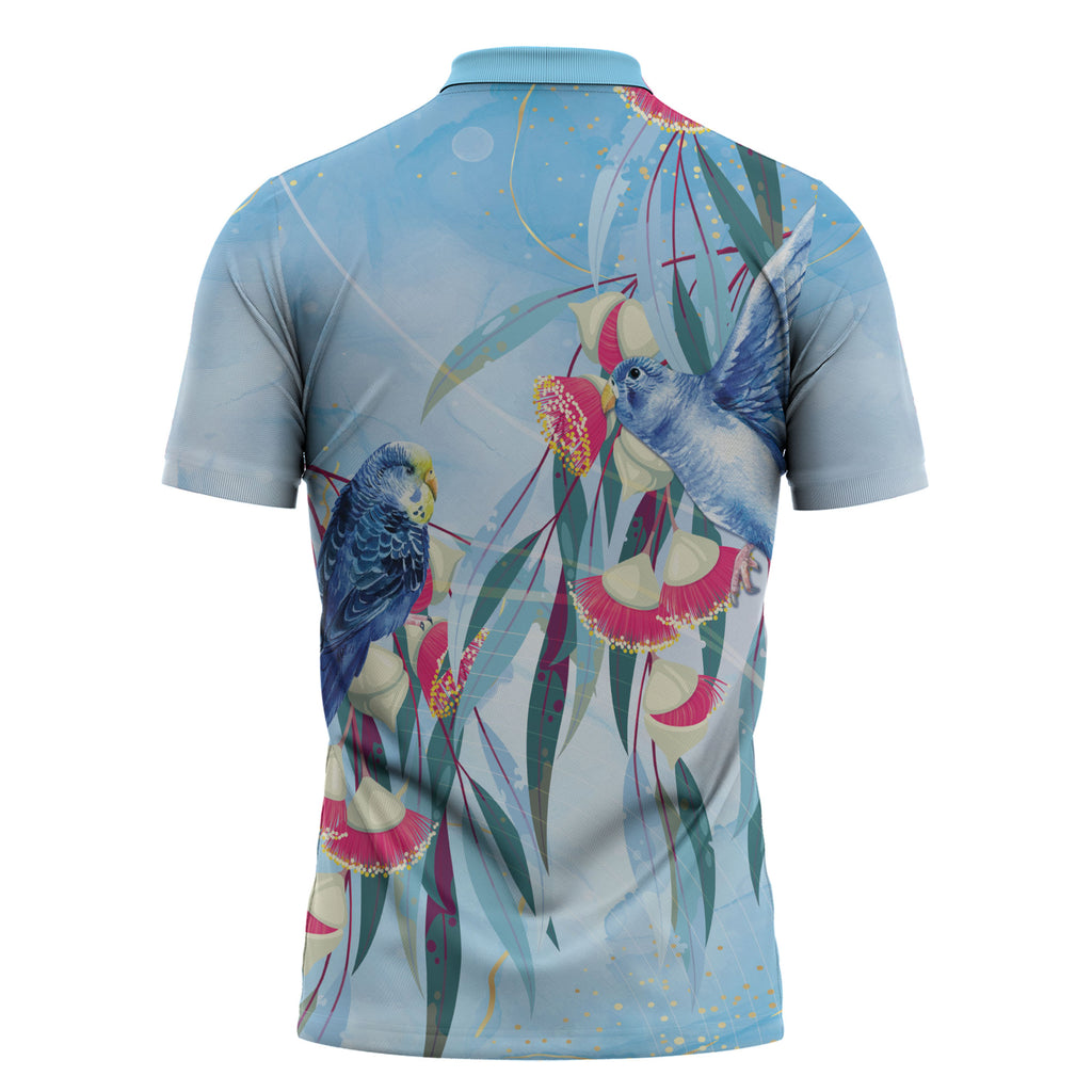 Australia Blue Budgie Marble Glaze Zipper Polo Shirt Cancer Awareness