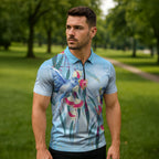 Australia Blue Budgie Marble Glaze Zipper Polo Shirt Cancer Awareness