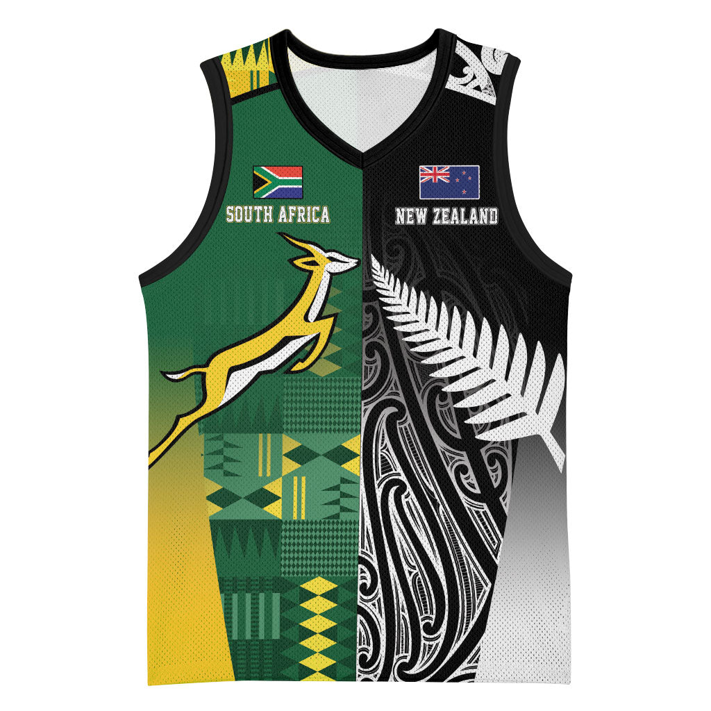 Custom Rugby South Africa New Zealand Greatest Rivals Basketball Jersey Tribal Motifs