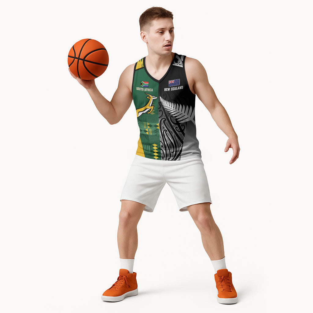Custom Rugby South Africa New Zealand Greatest Rivals Basketball Jersey Tribal Motifs