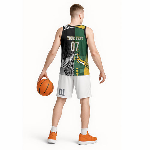 Custom Rugby South Africa New Zealand Greatest Rivals Basketball Jersey Tribal Motifs