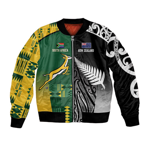 Custom Rugby South Africa New Zealand Greatest Rivals Bomber Jacket Tribal Motifs