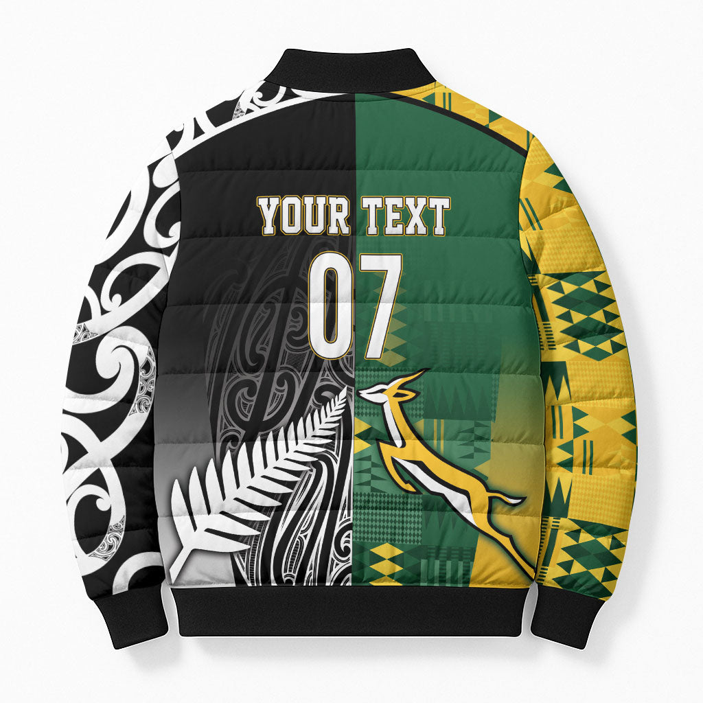 Custom Rugby South Africa New Zealand Greatest Rivals Bomber Puffer Jacket Tribal Motifs