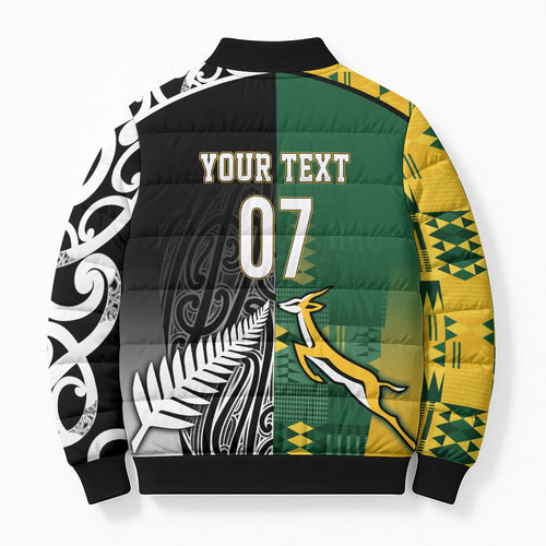 Custom Rugby South Africa New Zealand Greatest Rivals Bomber Puffer Jacket Tribal Motifs