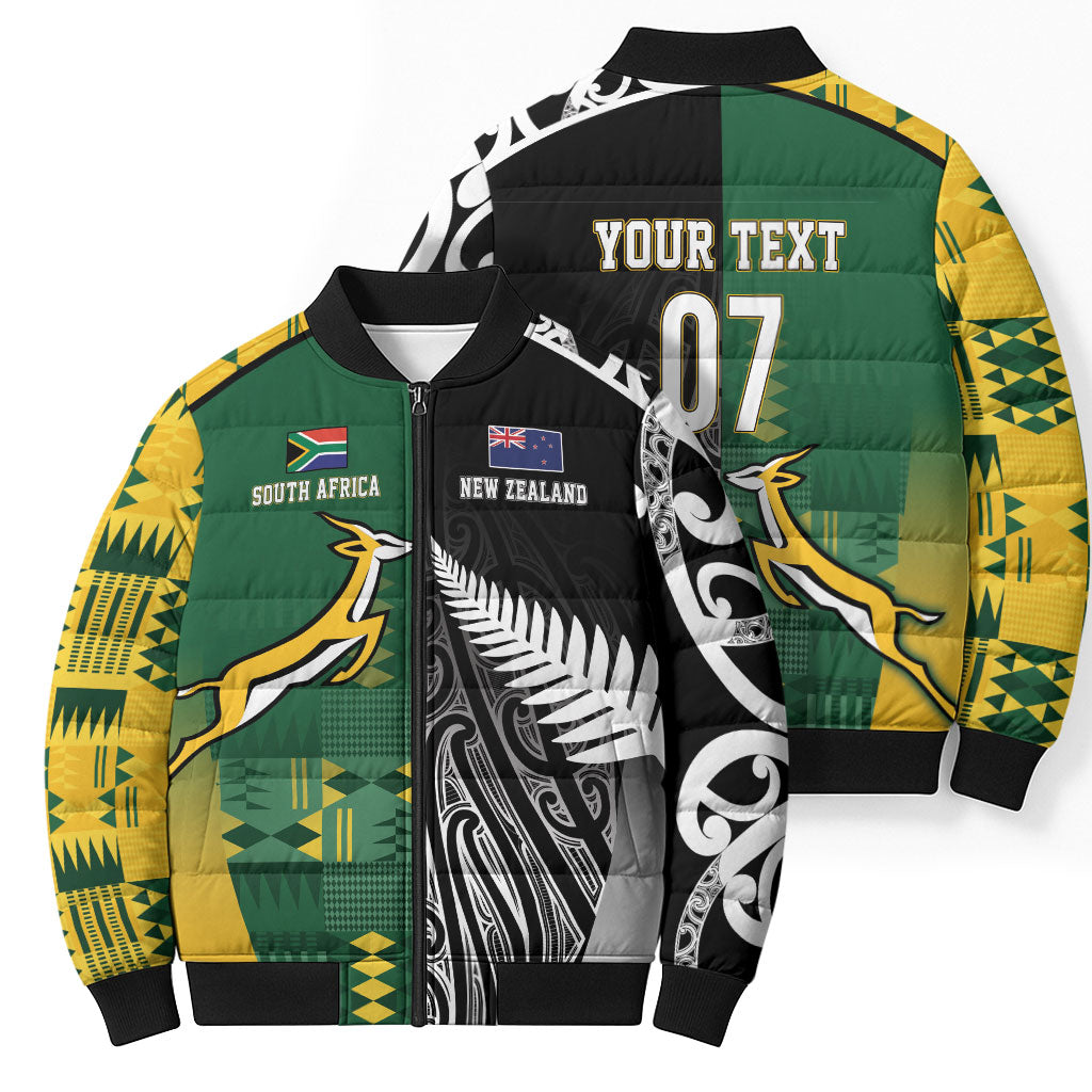 Custom Rugby South Africa New Zealand Greatest Rivals Bomber Puffer Jacket Tribal Motifs