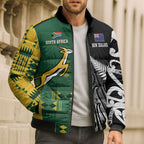 Custom Rugby South Africa New Zealand Greatest Rivals Bomber Puffer Jacket Tribal Motifs