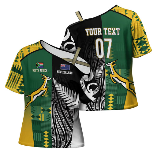 Custom Rugby South Africa New Zealand Greatest Rivals Cross Shoulder Shirt Tribal Motifs