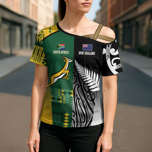 Custom Rugby South Africa New Zealand Greatest Rivals Cross Shoulder Shirt Tribal Motifs