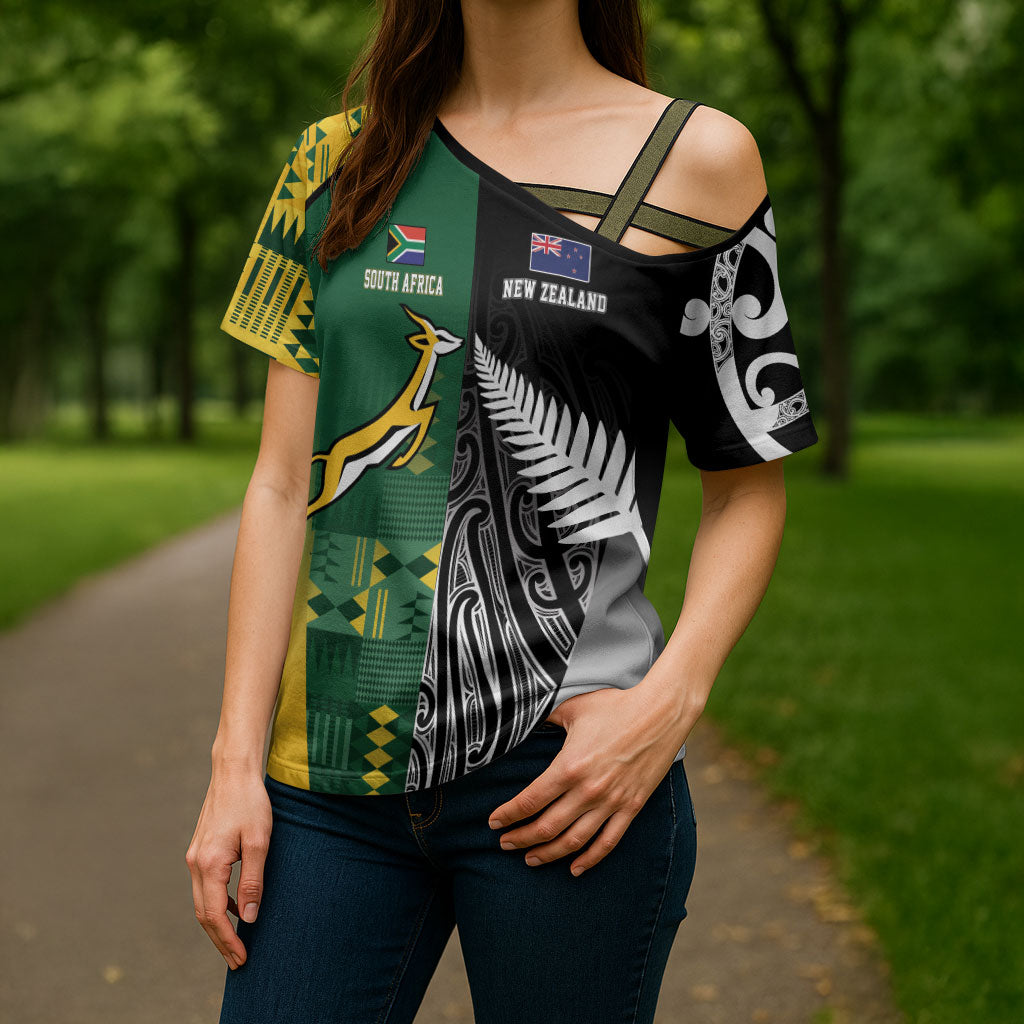 Custom Rugby South Africa New Zealand Greatest Rivals Cross Shoulder Shirt Tribal Motifs