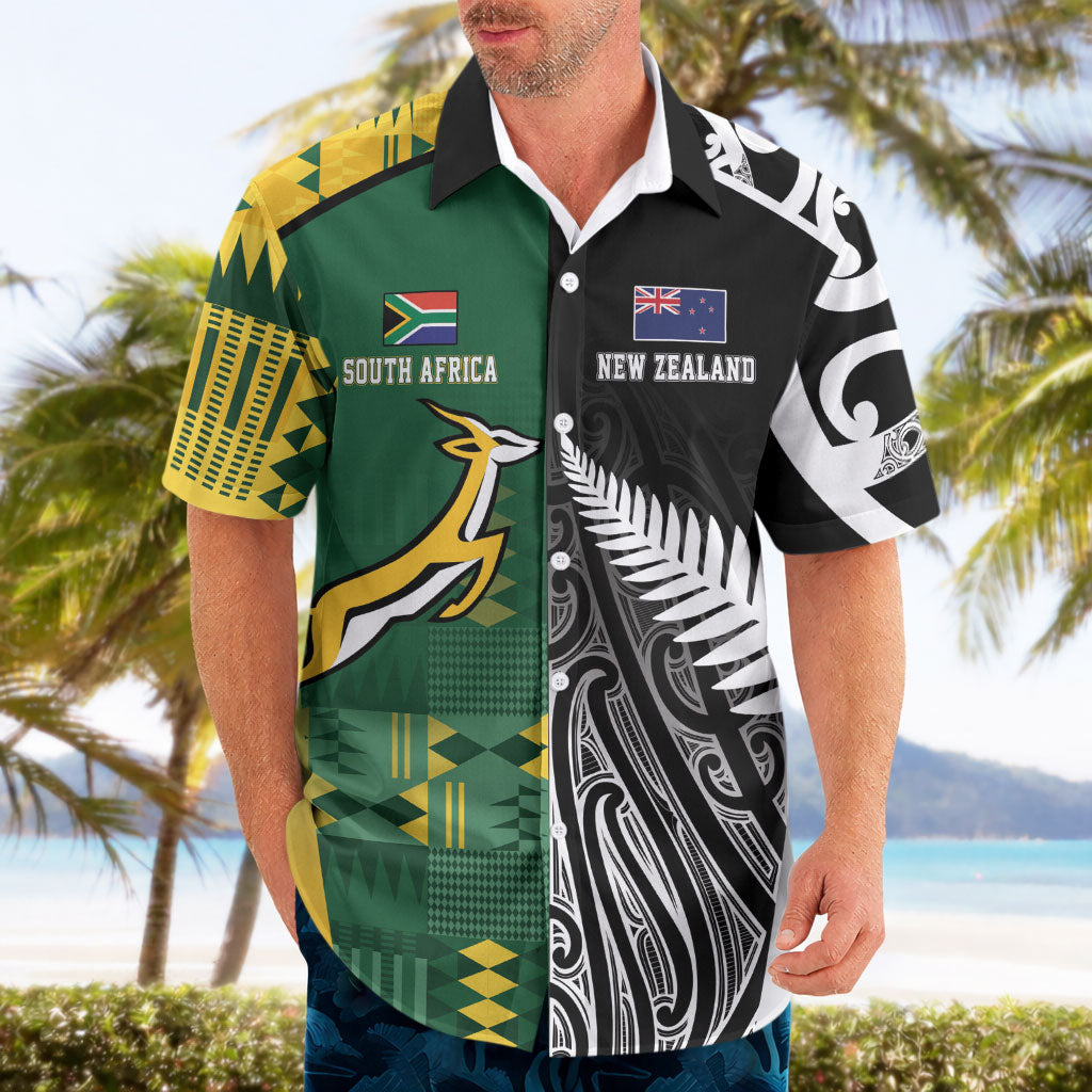 Custom Rugby South Africa New Zealand Greatest Rivals Hawaiian Shirt Tribal Motifs