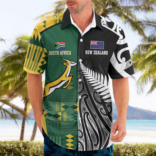 Custom Rugby South Africa New Zealand Greatest Rivals Hawaiian Shirt Tribal Motifs