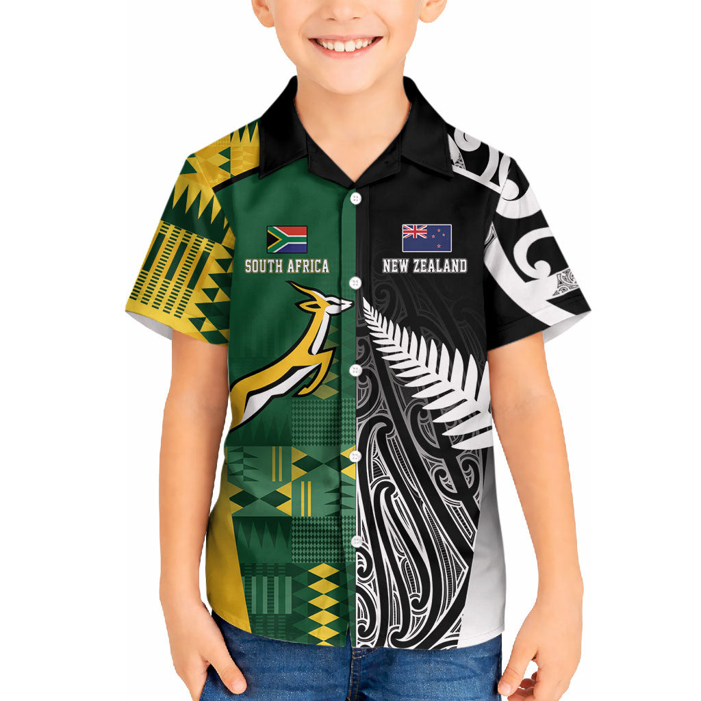 Custom Rugby South Africa New Zealand Greatest Rivals Hawaiian Shirt Tribal Motifs