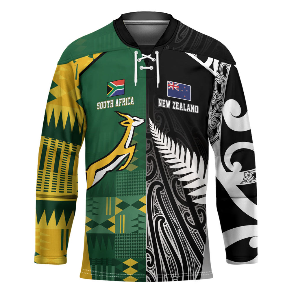 Custom Rugby South Africa New Zealand Greatest Rivals Hockey Jersey Tribal Motifs