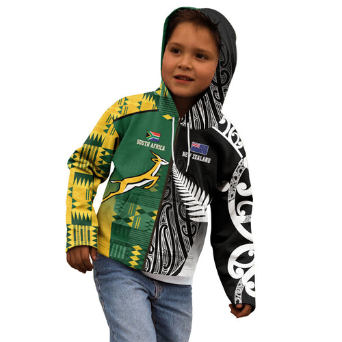 Custom Rugby South Africa New Zealand Greatest Rivals Kid Hoodie Tribal Motifs