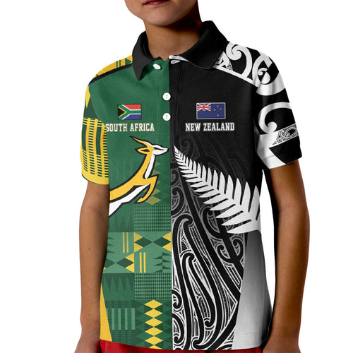 Custom Rugby South Africa New Zealand Greatest Rivals Kid Polo Shirt Tribal Motifs