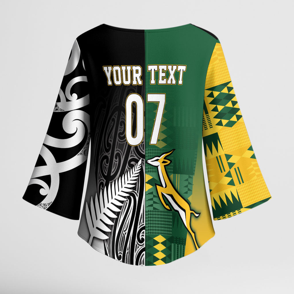 Custom Rugby South Africa New Zealand Greatest Rivals Kimono Sleeve Blouse Tribal Motifs