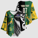 Custom Rugby South Africa New Zealand Greatest Rivals Kimono Sleeve Blouse Tribal Motifs