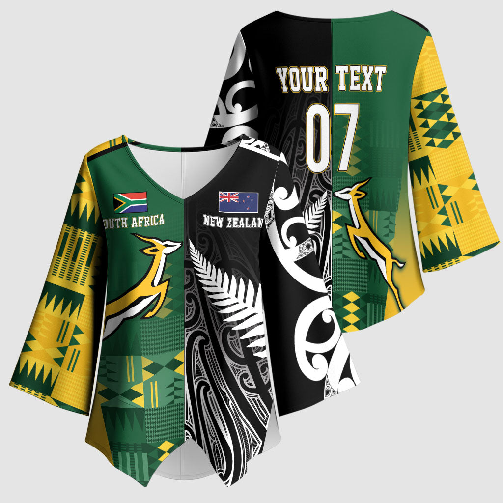 Custom Rugby South Africa New Zealand Greatest Rivals Kimono Sleeve Blouse Tribal Motifs