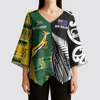 Custom Rugby South Africa New Zealand Greatest Rivals Kimono Sleeve Blouse Tribal Motifs