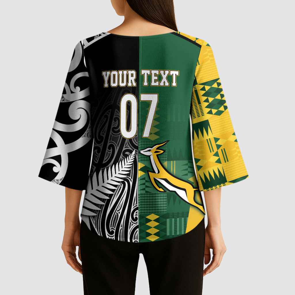 Custom Rugby South Africa New Zealand Greatest Rivals Kimono Sleeve Blouse Tribal Motifs