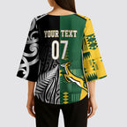 Custom Rugby South Africa New Zealand Greatest Rivals Kimono Sleeve Blouse Tribal Motifs