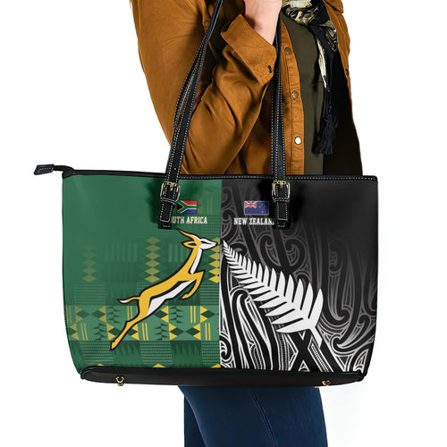 Rugby South Africa New Zealand Greatest Rivals Leather Tote Bag Tribal Motifs