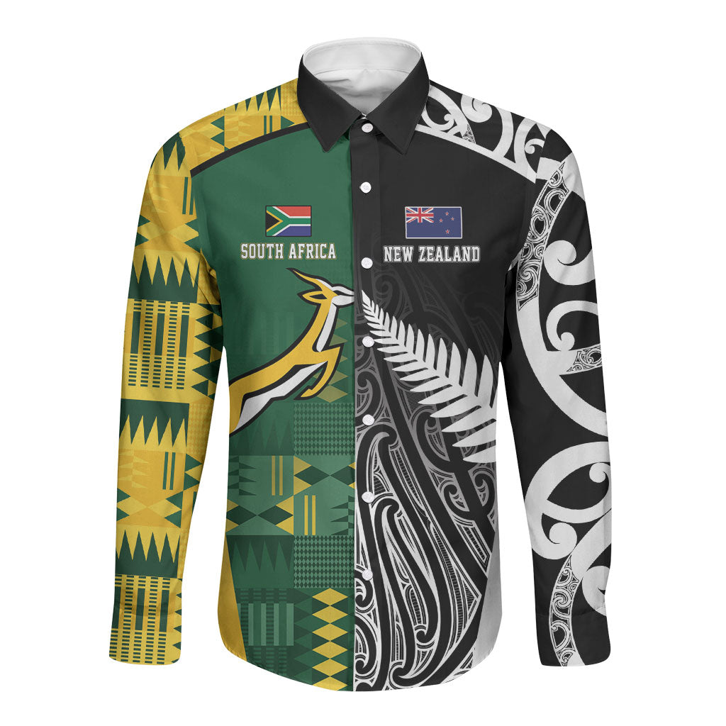 Custom Rugby South Africa New Zealand Greatest Rivals Long Sleeve Button Shirt Tribal Motifs
