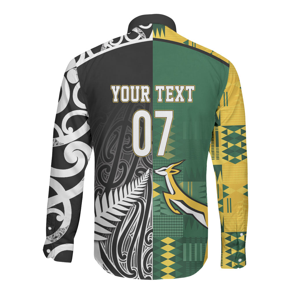 Custom Rugby South Africa New Zealand Greatest Rivals Long Sleeve Button Shirt Tribal Motifs