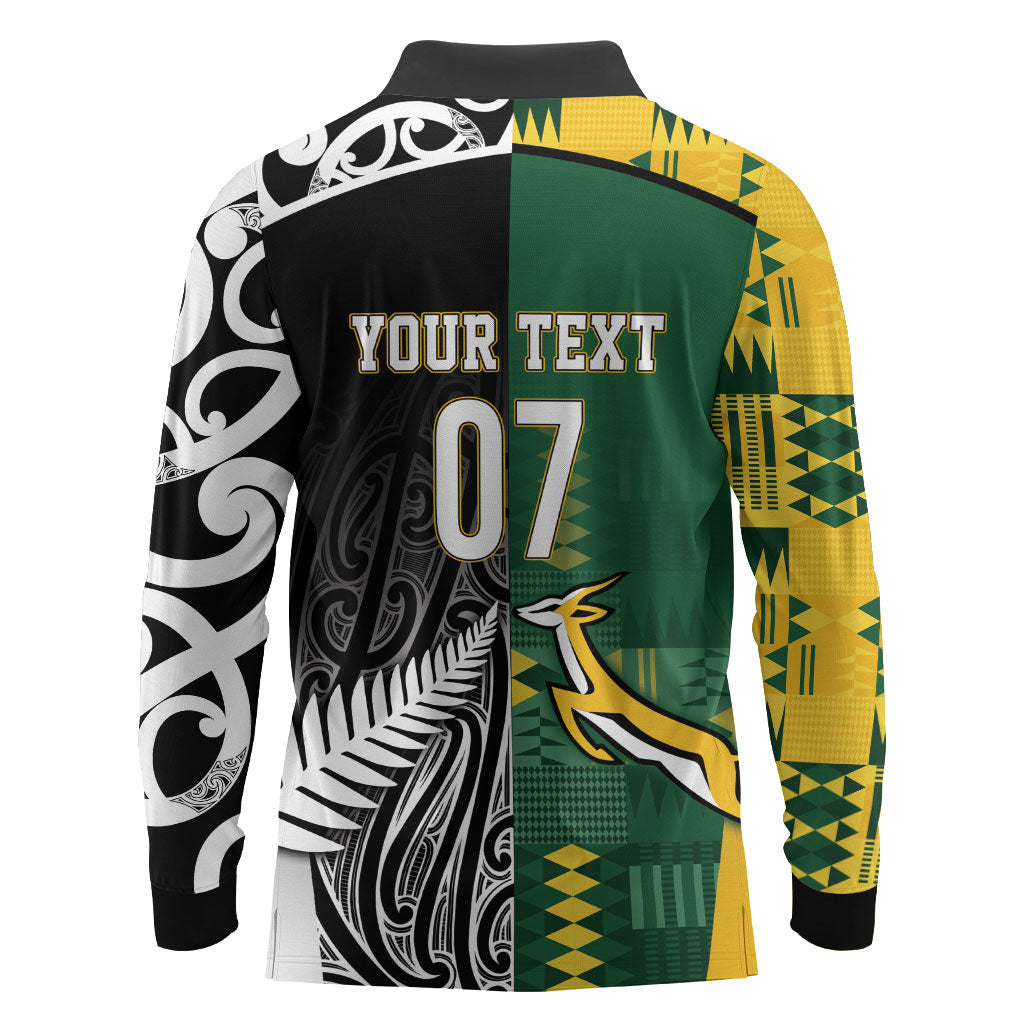 Custom Rugby South Africa New Zealand Greatest Rivals Long Sleeve Polo Shirt Tribal Motifs