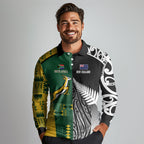 Custom Rugby South Africa New Zealand Greatest Rivals Long Sleeve Polo Shirt Tribal Motifs