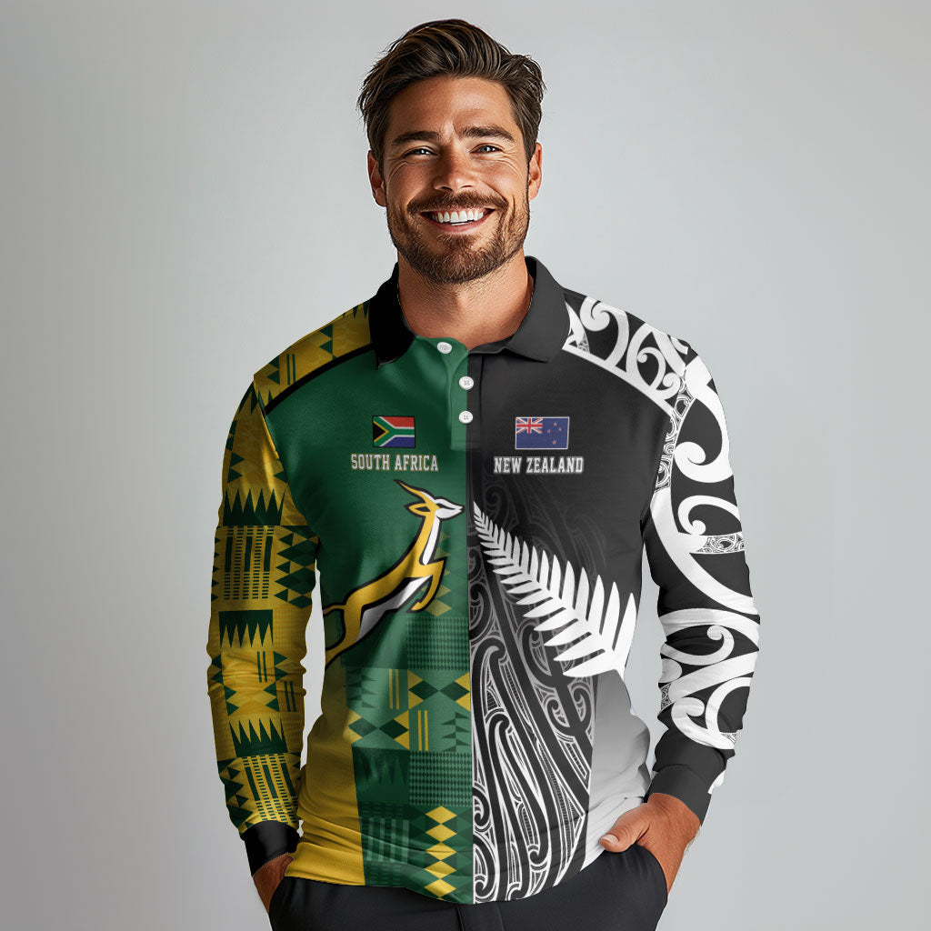 Custom Rugby South Africa New Zealand Greatest Rivals Long Sleeve Polo Shirt Tribal Motifs