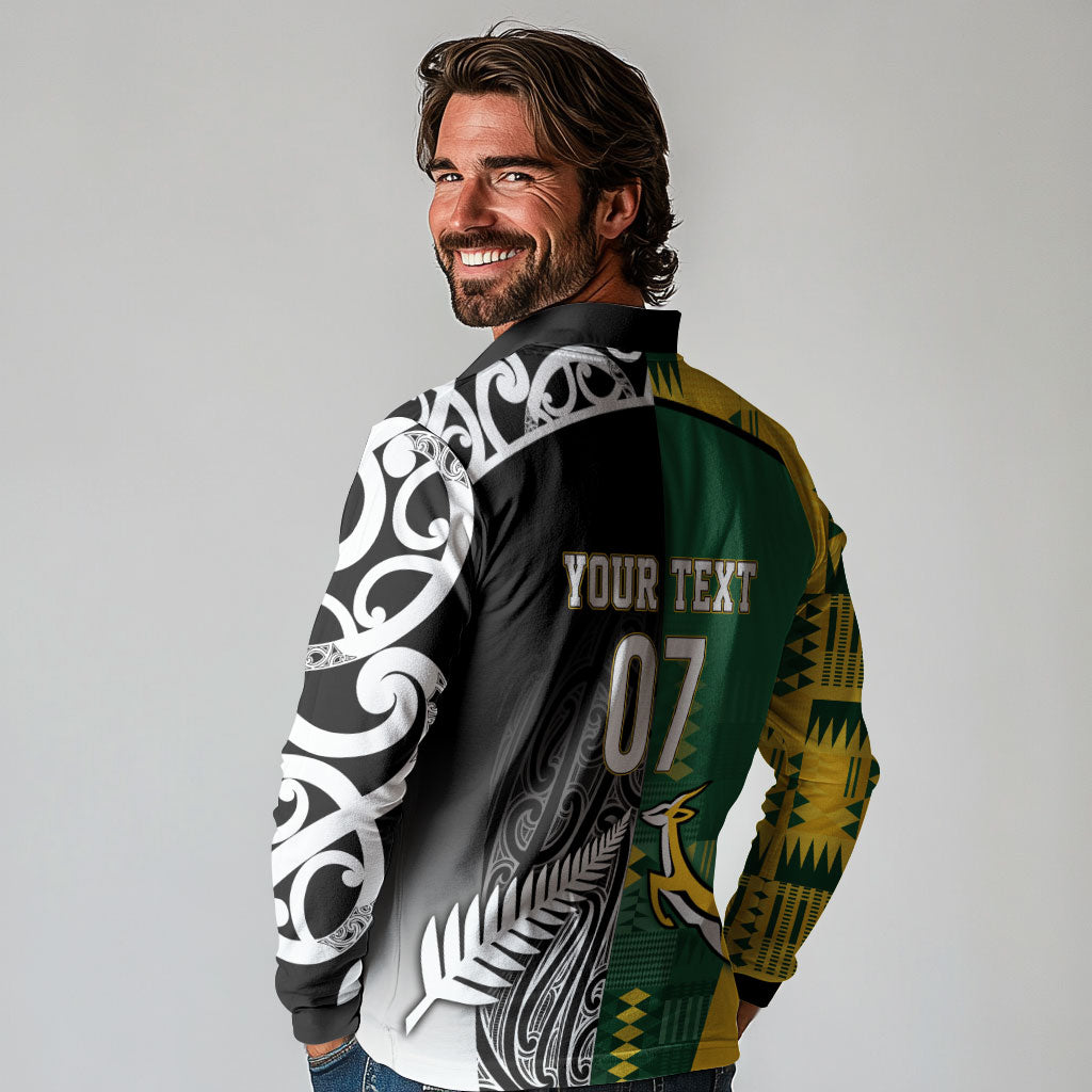Custom Rugby South Africa New Zealand Greatest Rivals Long Sleeve Polo Shirt Tribal Motifs