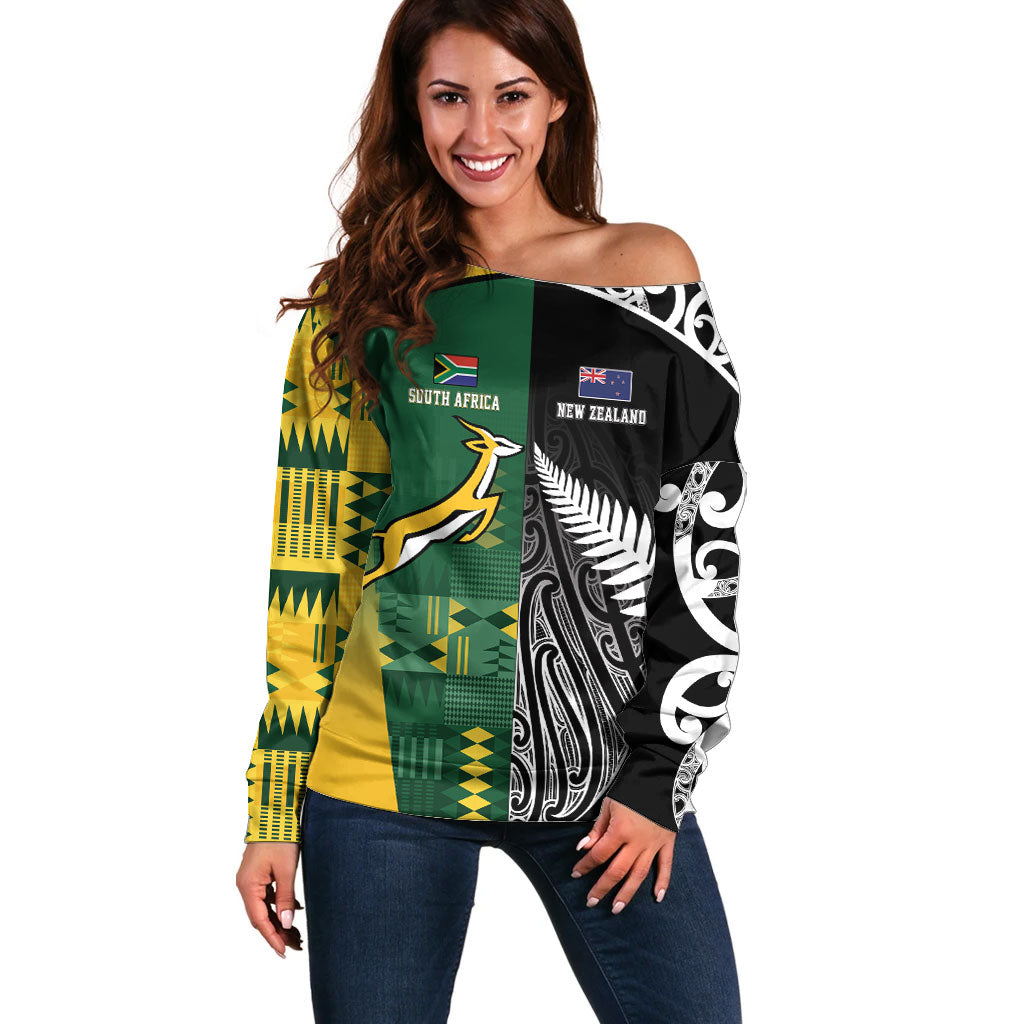 Custom Rugby South Africa New Zealand Greatest Rivals Off Shoulder Sweater Tribal Motifs