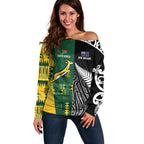 Custom Rugby South Africa New Zealand Greatest Rivals Off Shoulder Sweater Tribal Motifs