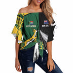 Custom Rugby South Africa New Zealand Greatest Rivals Off Shoulder Wrap Waist Top Tribal Motifs
