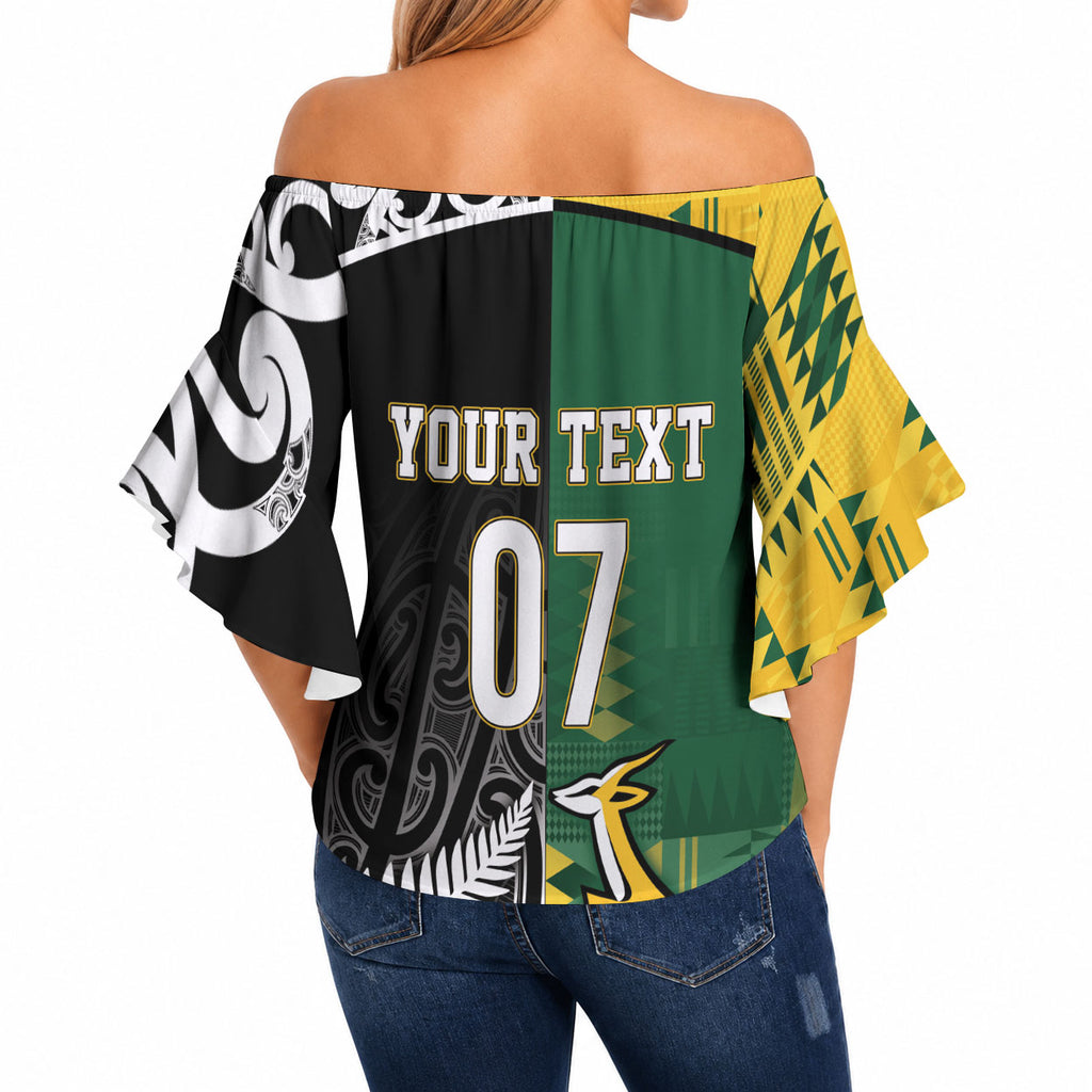 Custom Rugby South Africa New Zealand Greatest Rivals Off Shoulder Wrap Waist Top Tribal Motifs