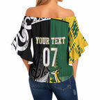 Custom Rugby South Africa New Zealand Greatest Rivals Off Shoulder Wrap Waist Top Tribal Motifs