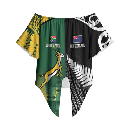 Custom Rugby South Africa New Zealand Greatest Rivals Off Shoulder Wrap Waist Top Tribal Motifs