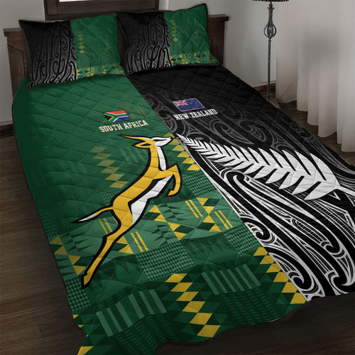 Rugby South Africa New Zealand Greatest Rivals Quilt Bed Set Tribal Motifs