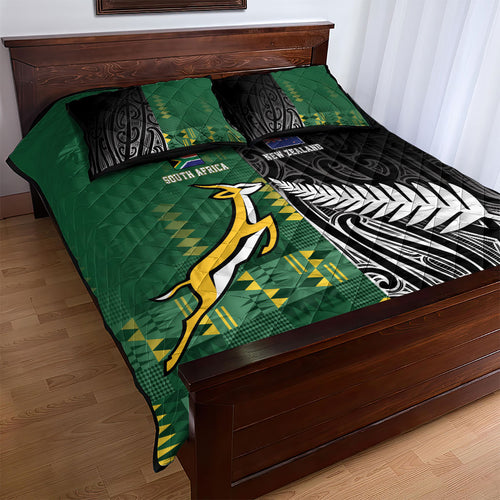 Rugby South Africa New Zealand Greatest Rivals Quilt Bed Set Tribal Motifs