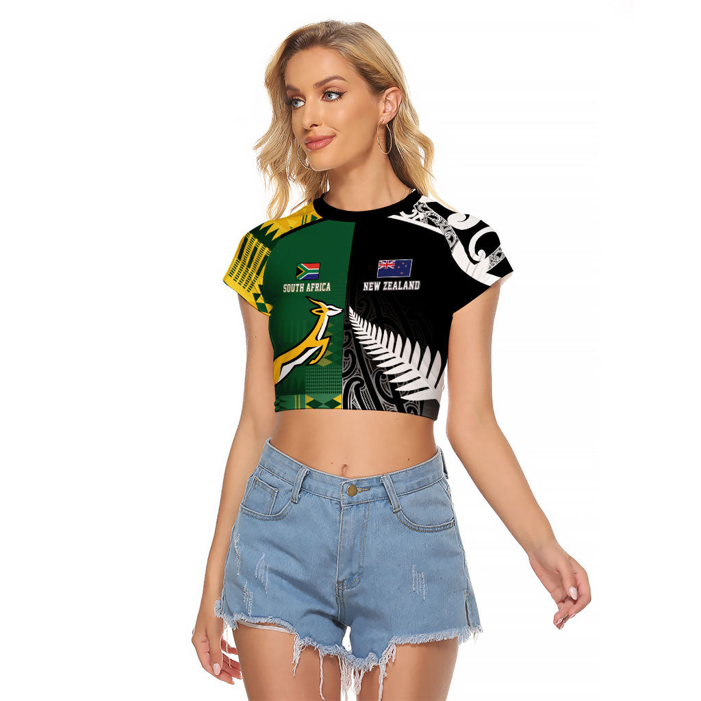 Custom Rugby South Africa New Zealand Greatest Rivals Raglan Cropped T Shirt Tribal Motifs