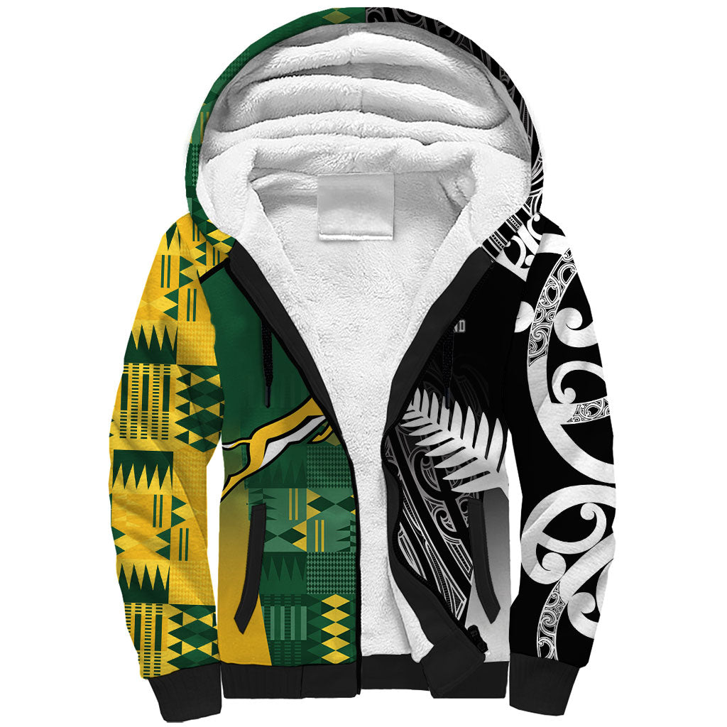 Custom Rugby South Africa New Zealand Greatest Rivals Sherpa Hoodie Tribal Motifs