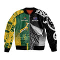 Custom Rugby South Africa New Zealand Greatest Rivals Sleeve Zip Bomber Jacket Tribal Motifs