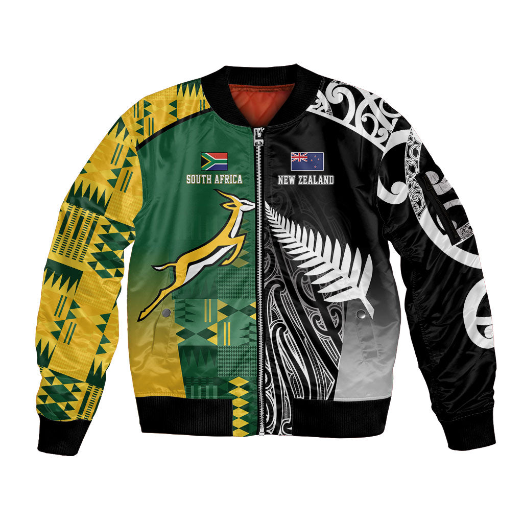 Custom Rugby South Africa New Zealand Greatest Rivals Sleeve Zip Bomber Jacket Tribal Motifs