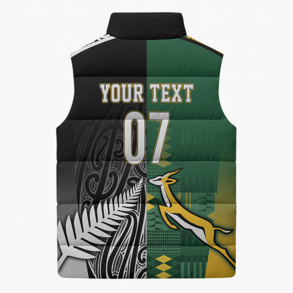 Custom Rugby South Africa New Zealand Greatest Rivals Sleeveless Puffer Jacket Tribal Motifs