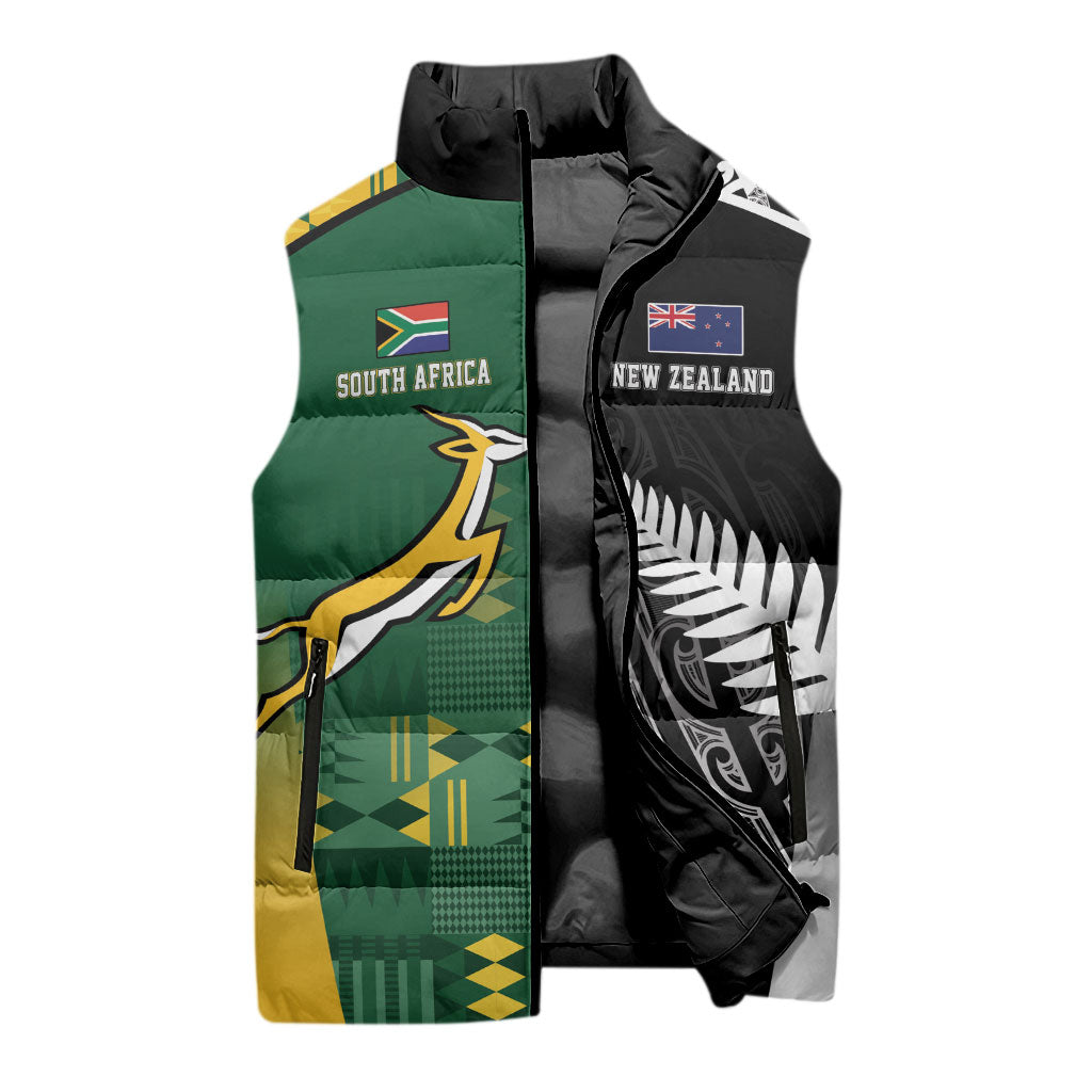 Custom Rugby South Africa New Zealand Greatest Rivals Sleeveless Puffer Jacket Tribal Motifs