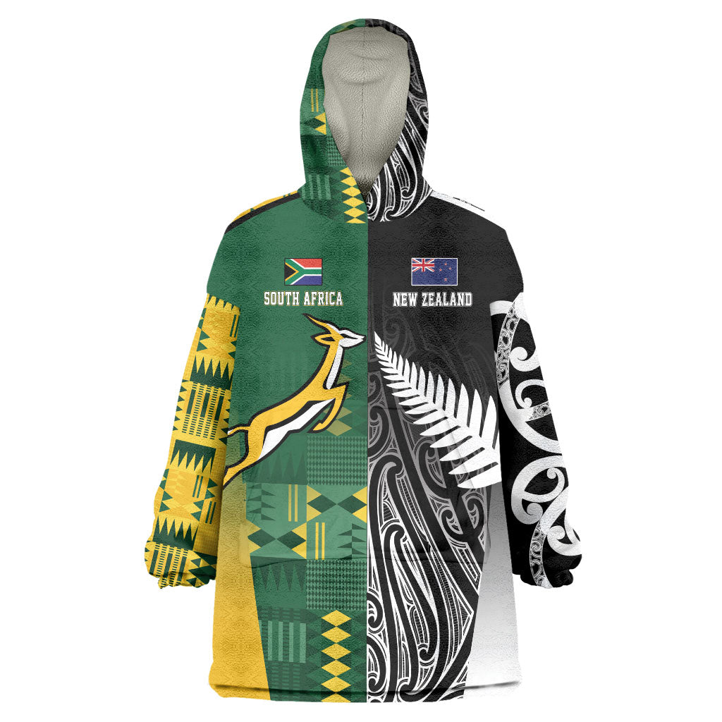 Custom Rugby South Africa New Zealand Greatest Rivals Wearable Blanket Hoodie Tribal Motifs
