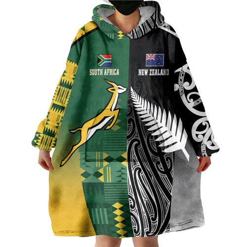 Custom Rugby South Africa New Zealand Greatest Rivals Wearable Blanket Hoodie Tribal Motifs