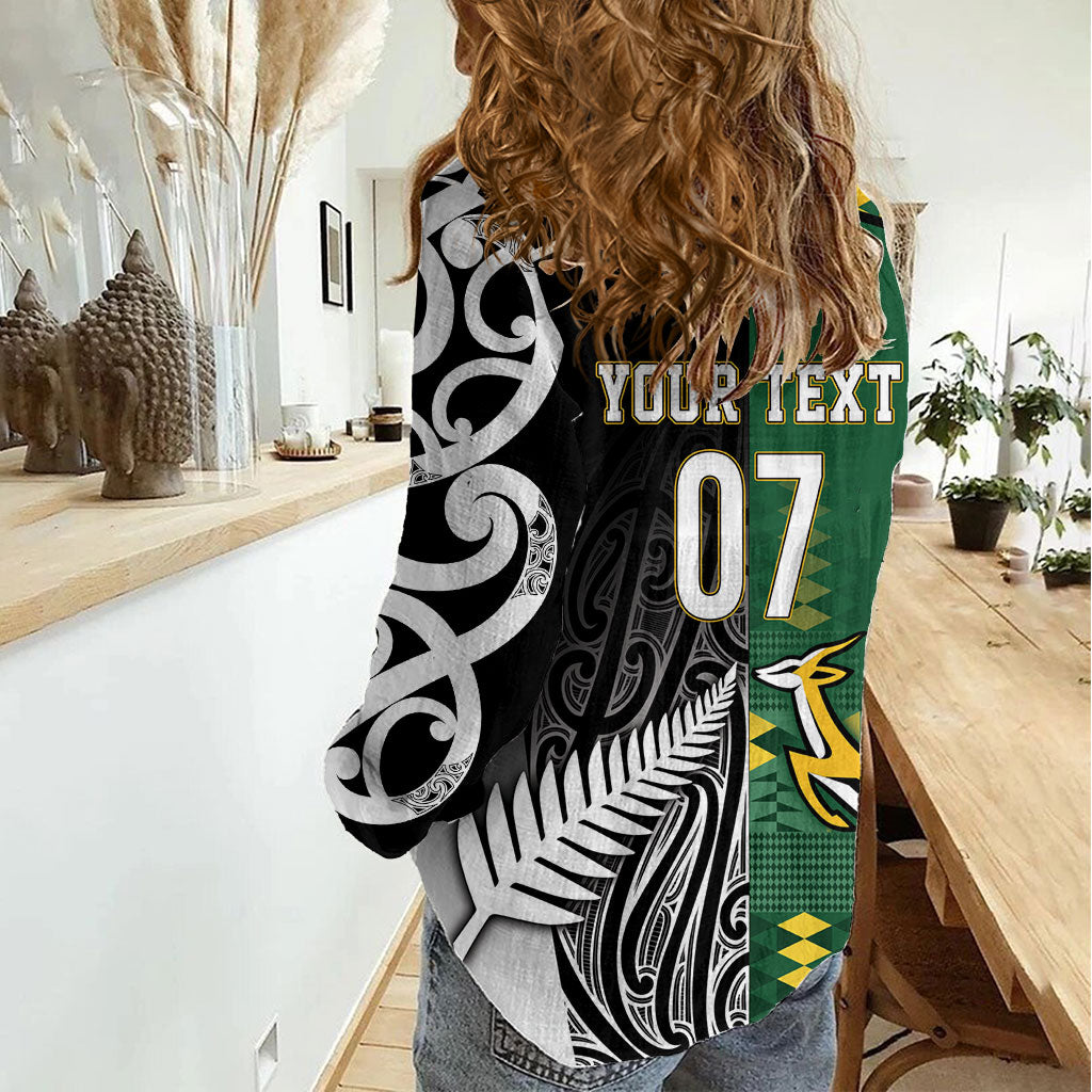 Custom Rugby South Africa New Zealand Greatest Rivals Women Casual Shirt Tribal Motifs
